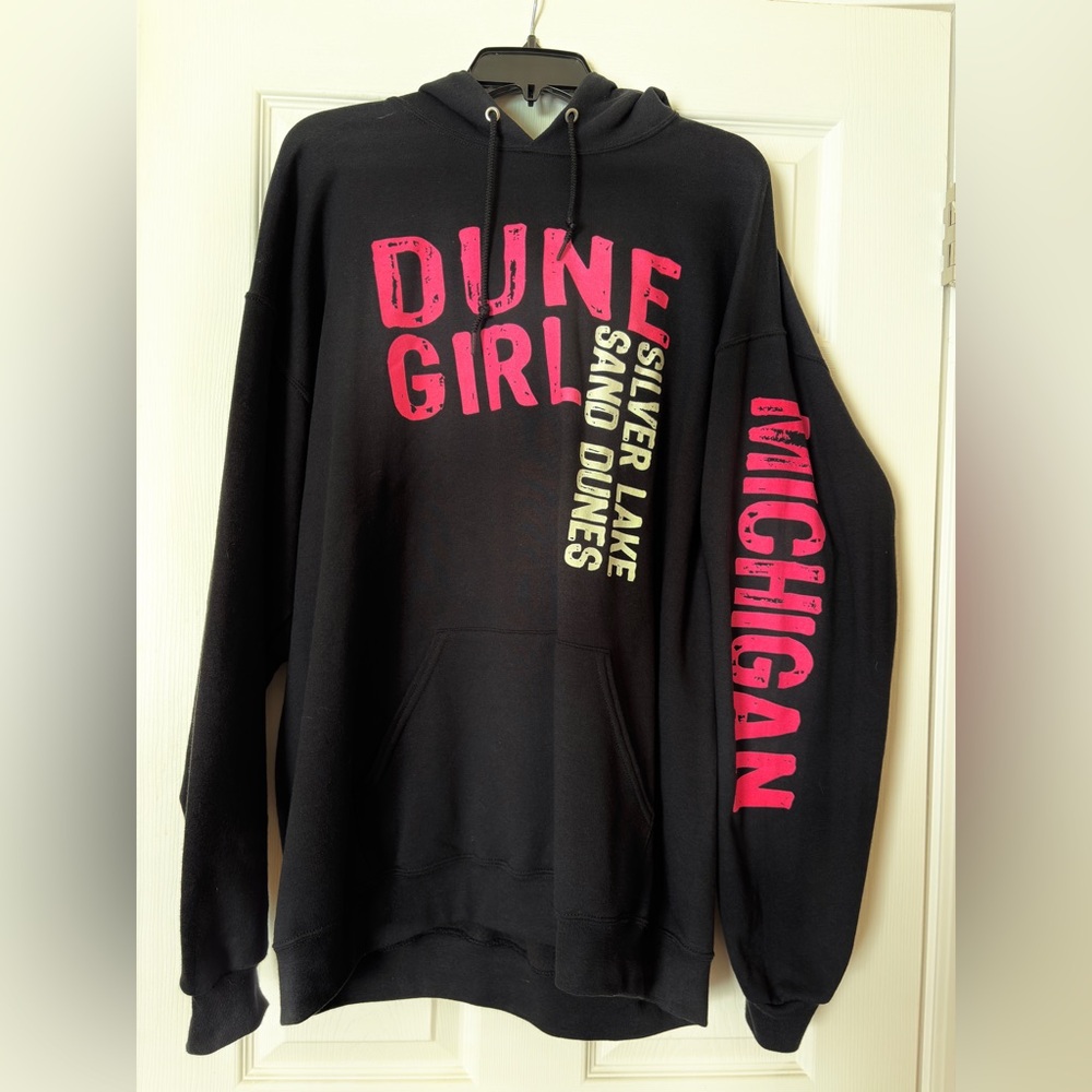 Jerzees Black Hoodie with Pink and Yellow Accents